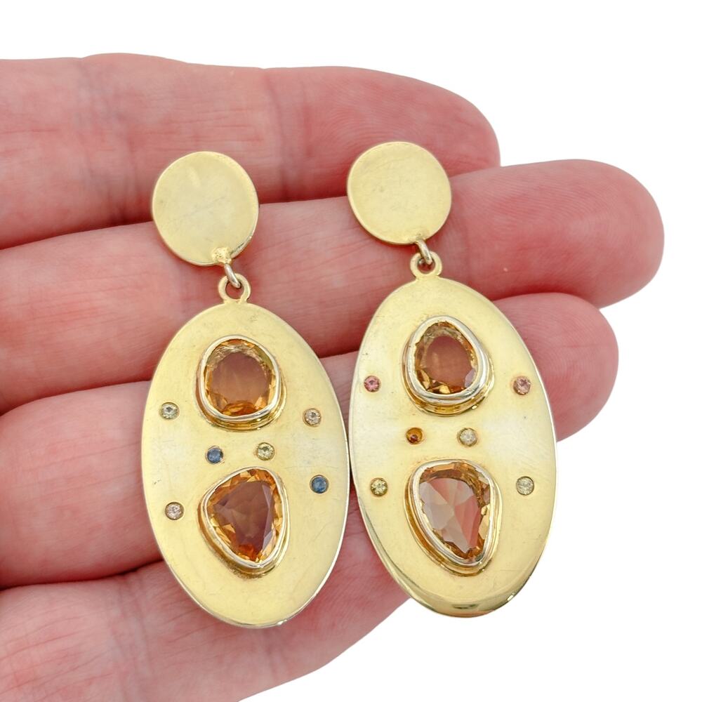 Vintage Gold-Tone Sterling Silver 925 Citrine Sapphire Earrings